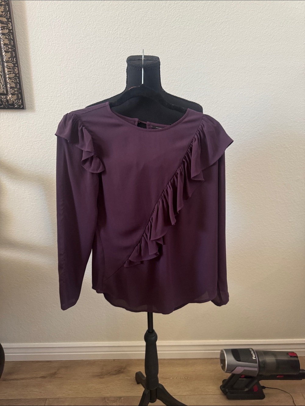 Halogen Plum Ruffle-Trim Long Sleeve Blouse